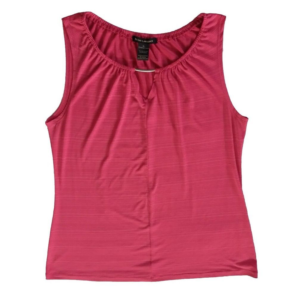Susan Lawrence Women XL Active Fit Pleated Sleeveless  Blouse‎ Checke Pucha Pink